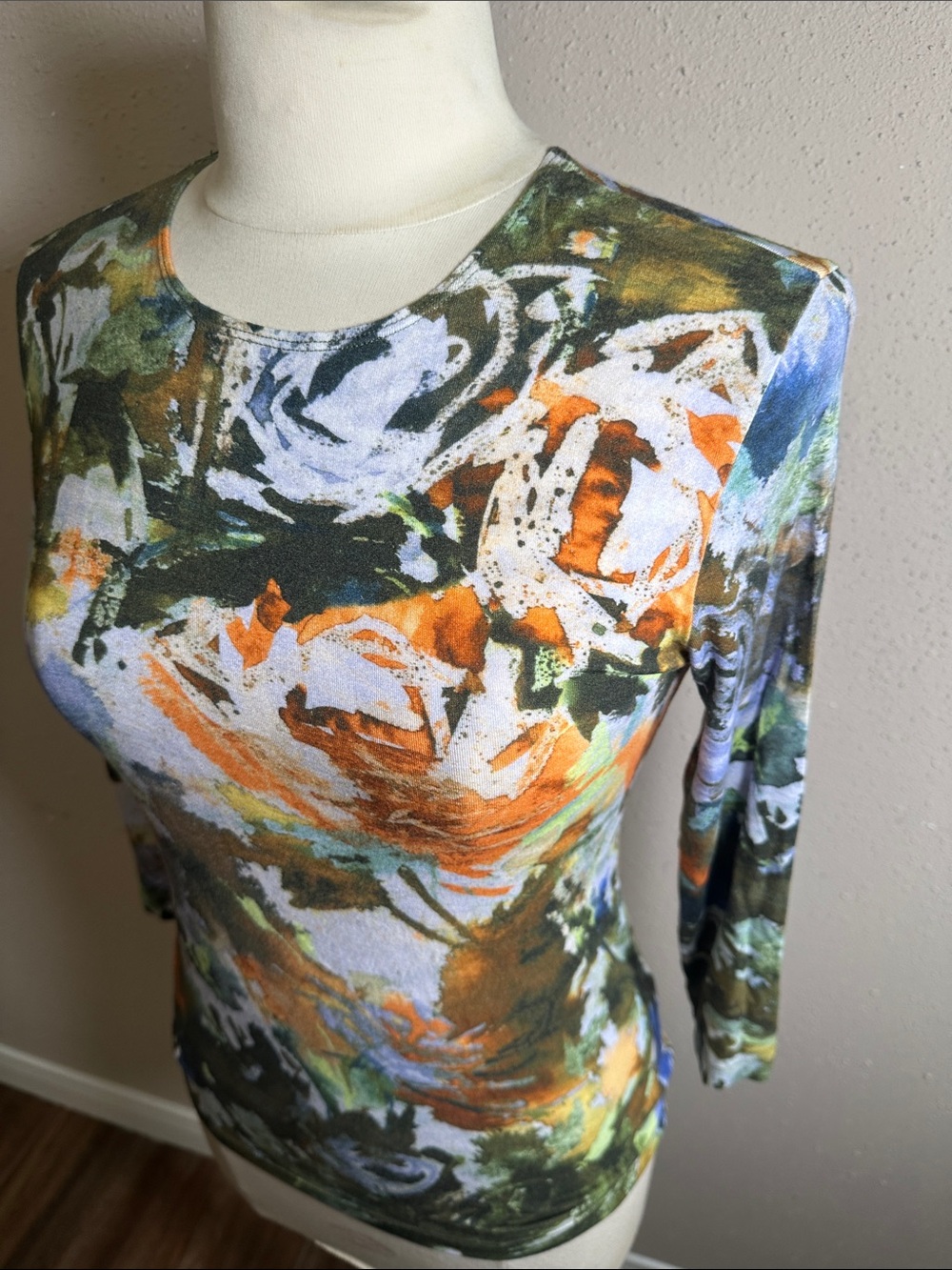 Leggiadro Colorful Watercolor Print 3/4 Sleeve Top Blouse women’s size 2 Small - Picture 11 of 13